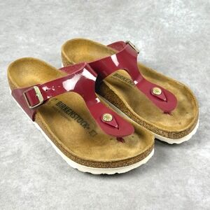 Birkenstock Gizeh Red Birko Flor Patent Leather Thong Sandals Cork Womens 36